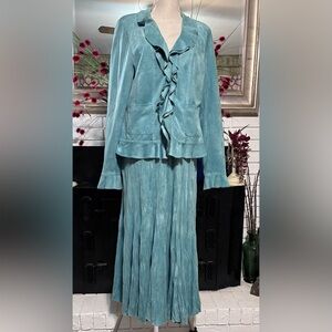 RAFAEL Green Jacket with Pleated Maxi Skirt Resort Wear